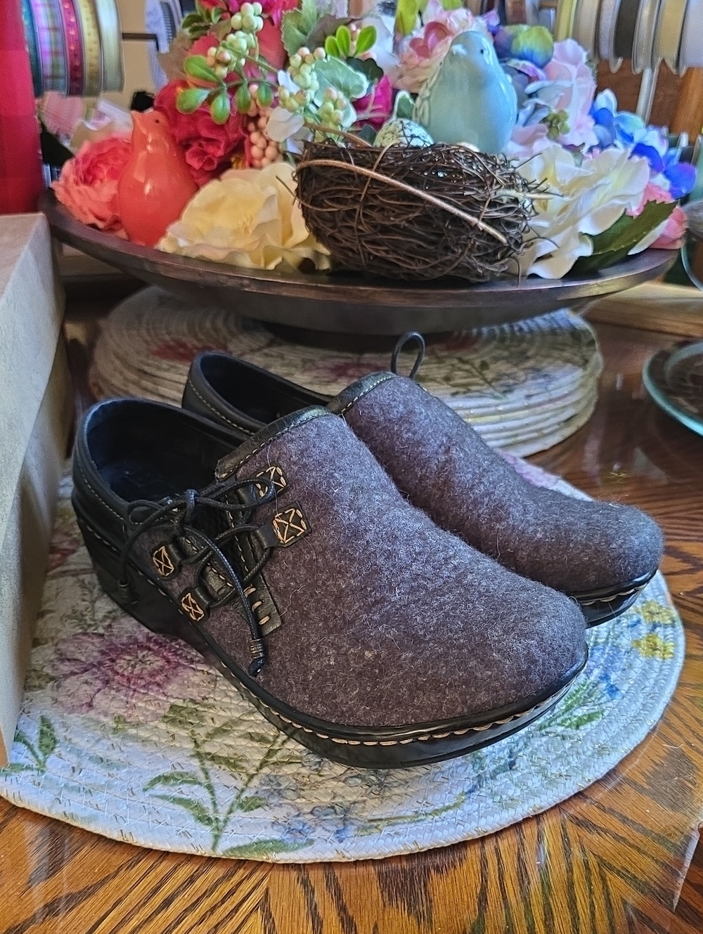 New with Box BORN Mattie Charcoal Wool And Leather Shoes